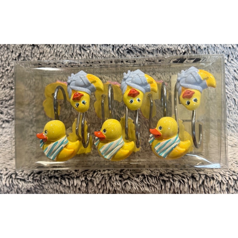 Creative Bath Rubber Ducky Decorative Shower Curtain Hooks Set of 12 Yellow NEW